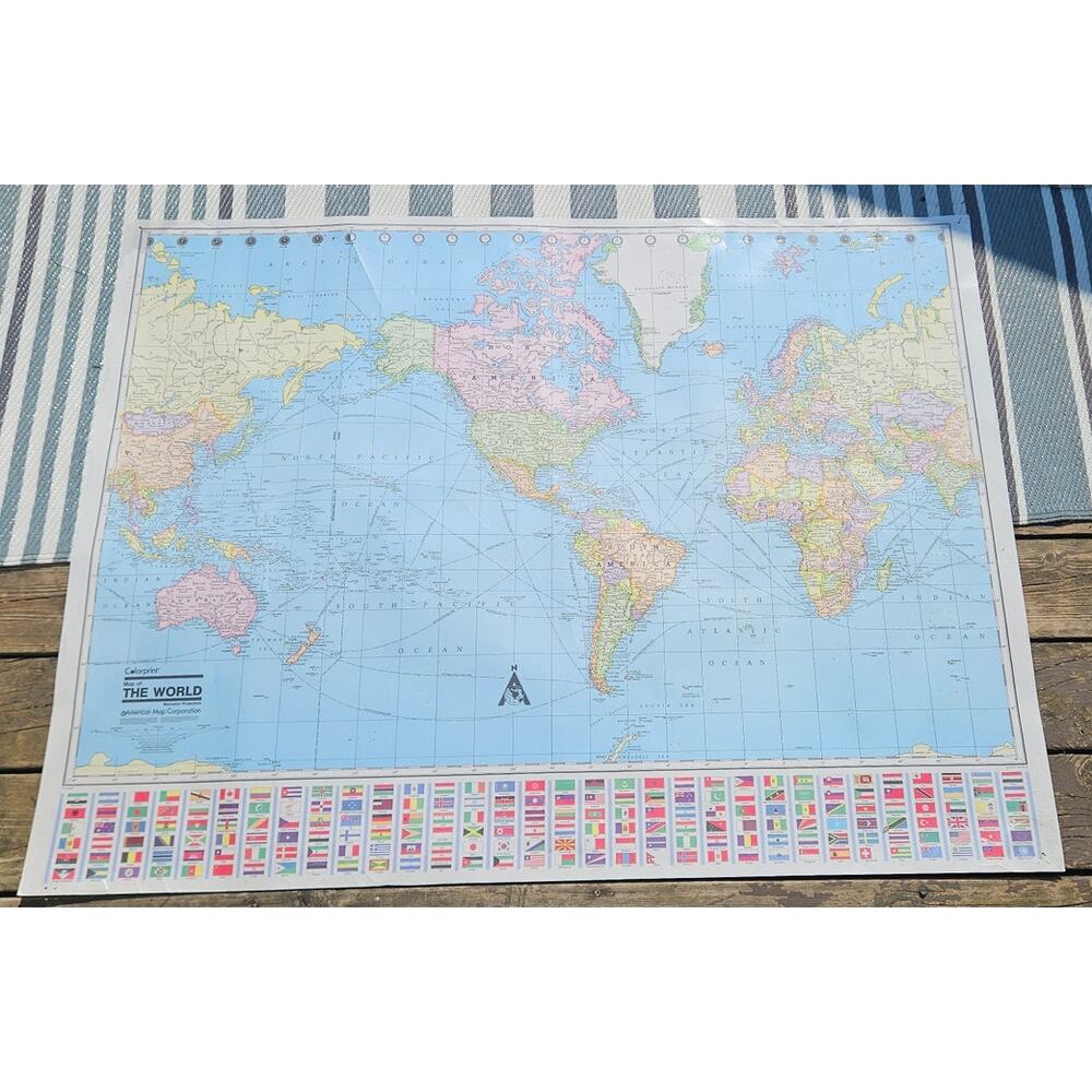 Vintage American Map Co. Inc. - Giant Colorprint Map The World - 1997
